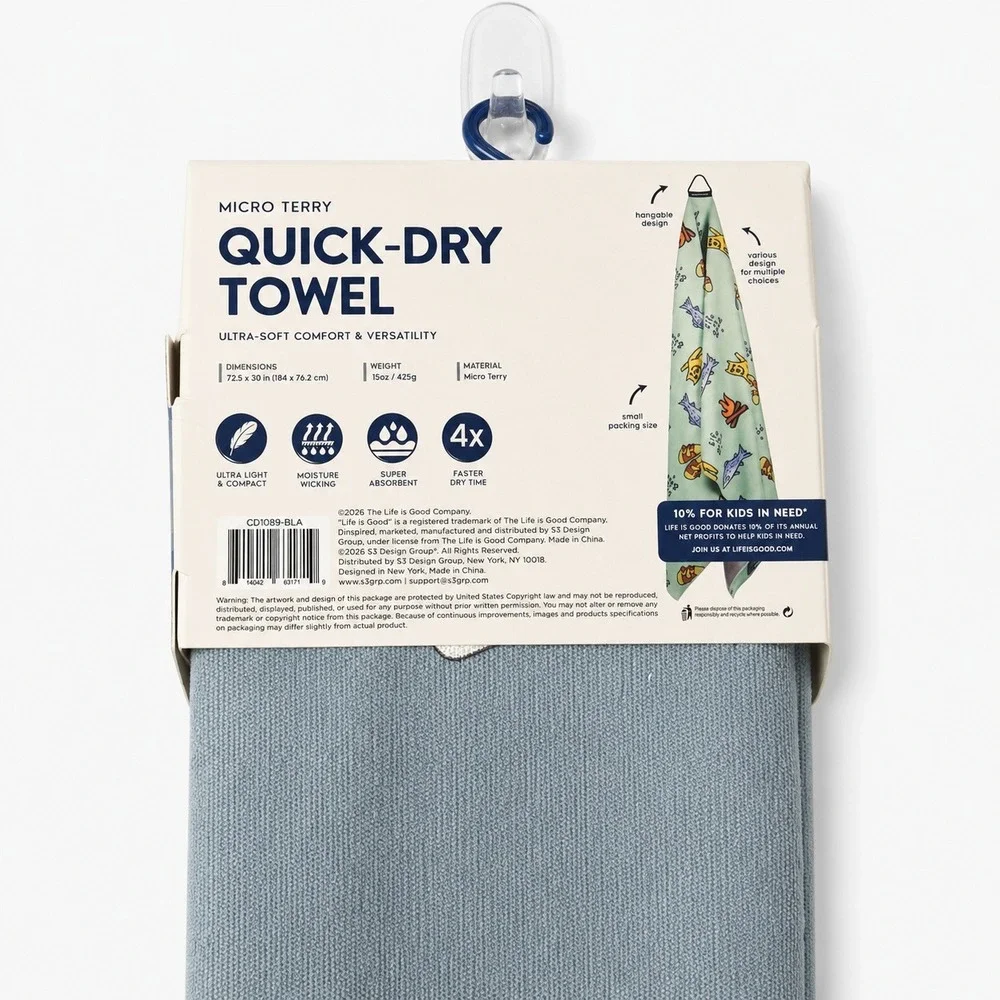 Life is Good Micro Terry Quick-Dry Towel Badge Patch Print 72.5 x 30 in